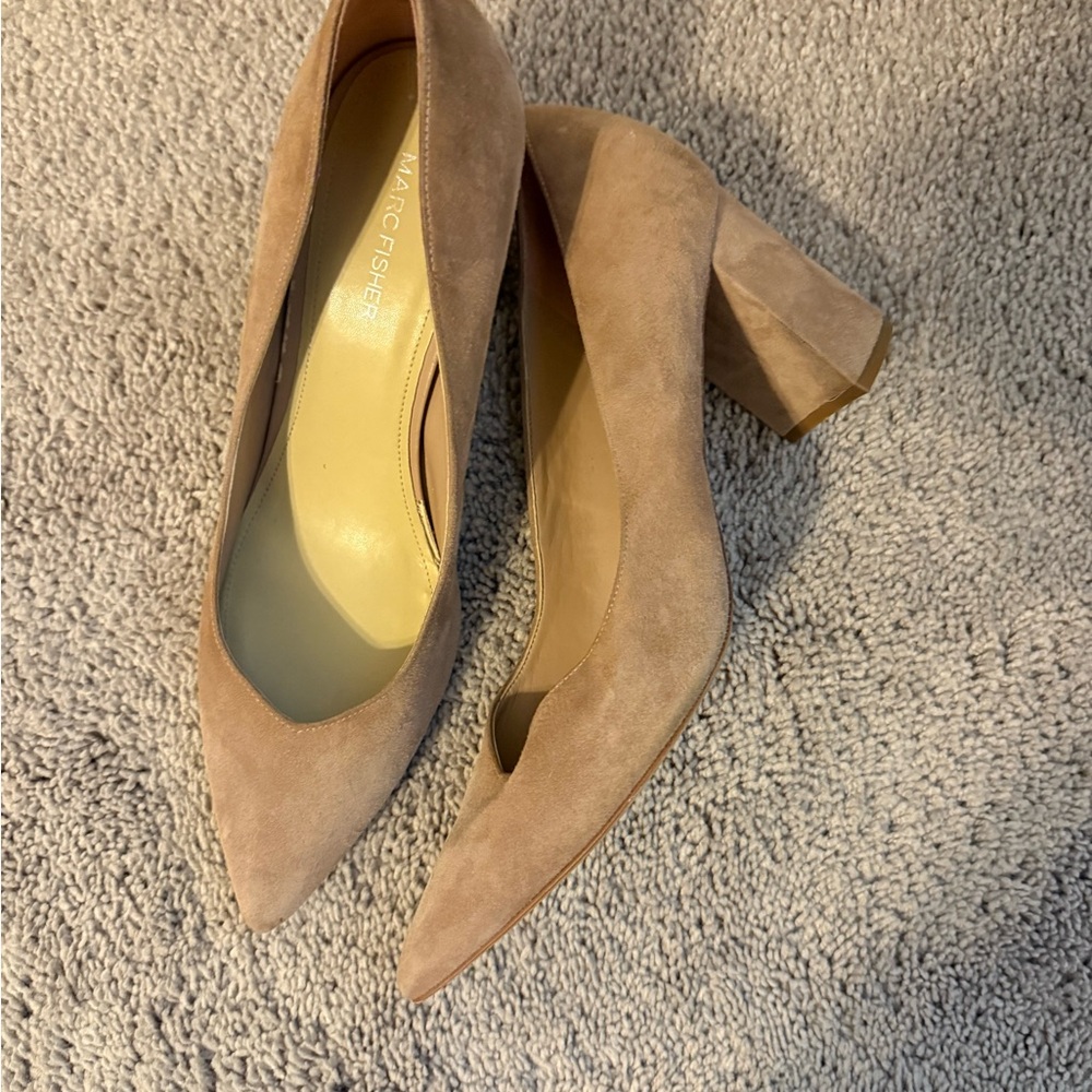 Marc Fisher Blush Suede Block Heel Pumps